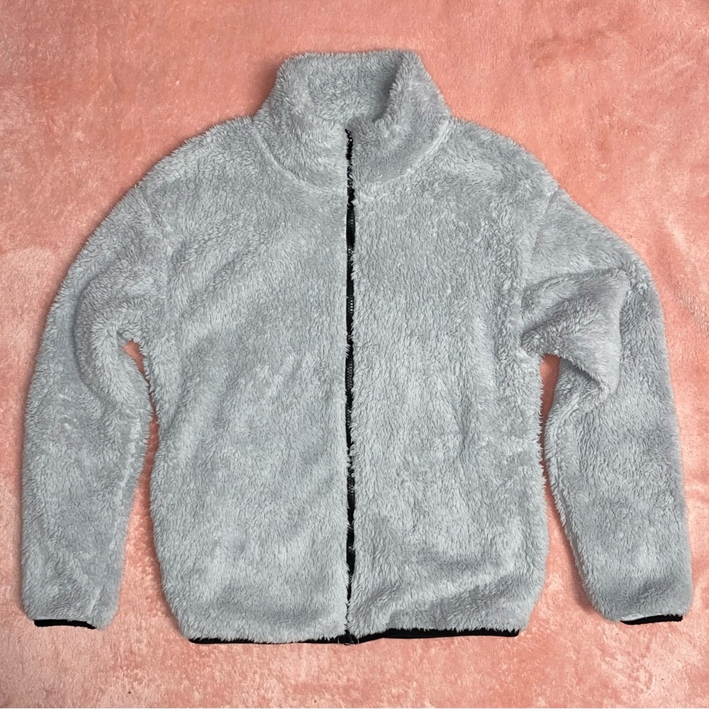 PINK Sherpa Full Zip, Size Small, Gently Used, Light Grey